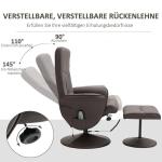 Snurrbar TV-Fåtölj med Pall, Bekväm Relaxstol med Massage och Liggfunktion, Mjukt Konstläder för Avkoppling, Brun, 76 x 81 x 105 cm