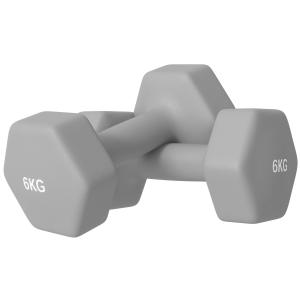 Hantelset 2 x 6 kg med Sexkantig Design och Halkfria Grepp för Hemmaträning Ergonomisk och Hållbar Grå Gjutjärn och Neopren för Styrka