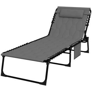 Hopfällbar Solstol med Dyna, Väderbeständig, Grå + Svart, 188 x 65 x 36 cm