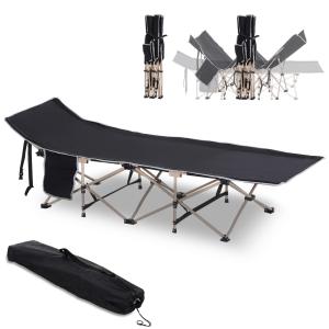 Campingsäng Hopfällbar Säng Svart av Oxford Tyg och Stål för Camping och Utomhusaktiviteter Robust med Bärväska 190 x 68 x 52 cm