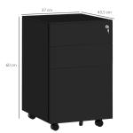 Arkivskåp Rullcontainer Svart av Stål för Kontor Låsbart Skåp med Lådor och Bromsar Justerbar Stång 37 x 43,5 x 60 cm