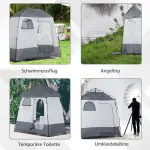 Dusch- och Toalettält för 2 Personer, Rymligt Omklädningsrum för Camping, Smidigt Insynsskydd med Fönster, Grå
