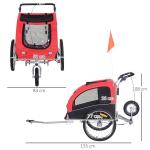 Hundvagn Cykelvagn 2 i 1 Jogger Röd Svart Oxford Tyg för Hundar och Husdjur Hopfällbar med Regnskydd 155 X 83 X 108 Cm