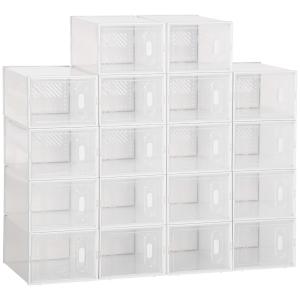 Skolådor Förvaringslådor Set med 18 Lådor Transparent av Plast för Hall och Garderob Stapelbara Skoförvaringslådor 25 x 35 x 19 cm
