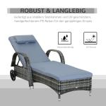 Mobil Solsäng i Konstrotting, Justerbar Solstol på Hjul med Bekväm Dyna, Väderbeständig Design för Trädgård och Pool, Grå, 200 x 73 x 30-103 cm