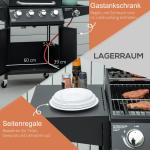 Gasolgrill BBQ med 3 Brännare à 3 kW, Mobil Grillvagn med 4 Hjul, Grillnät, Sidobord och Skåp, Metall, Svart, 132,4 x 55 x 109 cm
