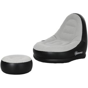 Uppblåsbar Soffa Luftsoffa Ljusgrå av PVC och Flockning för Camping och Hem med Fotpall och Mugghållare 125 x 100 x 87 cm