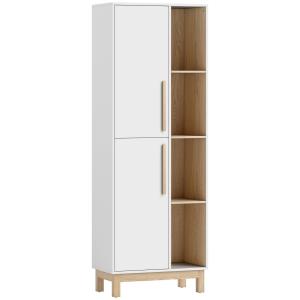 Bokhylla Stor Vit MDF för Vardagsrum och Kontor Fristående Hylla med 4 Öppna Hyllplan och 2 Skåp Modern Design 176 cm
