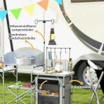Campingkök Fällbart Utekök Silver av Aluminium och Tyg för Camping Vindskydd med 3 Bänkskivor och Skåpsfack UV-Skydd