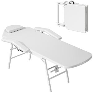 Bärbart Massagebord, Hopfällbar Massagesoffa i Konstläder med Stålram, Vit