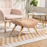 Modern Fotpall med Fleeceöverdrag och Träben för Vardagsrum, Sovrum och Hall, Brun