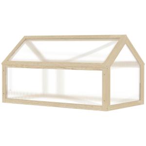 Drivbänk Miniväxthus Kallram med Lock Natur av Trä och PC för Trädgård och Balkong Vintersäker Högbädd 90 x 52 x 49,5 cm