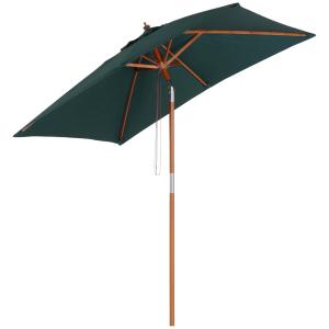 Hopfällbart Trädgårdsparasoll i Trä, Justerbart Solskydd med 3 Lägen, Kompakt Parasoll för Balkong, Grön, 200 x 150 cm