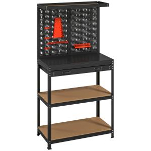 Arbetsbänk Verkstad Svart Metall och MDF för Garage Verktygsbänk med Verktygstavla Låda och Hyllor Robust 80x41x155 cm