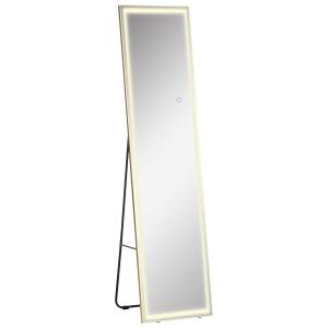 Väggspegel med LED-Belysning, Modern Spegel med Aluminiumram, Elegant Inredning för Badrum och Sovrum, Silver/Guld