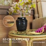 Runt Sidobord i Polyrattan, Soffbord med Glasbordsskiva, Gul, Ø50 cm