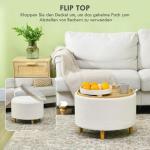 Pall Ottoman Vit av Trä och Tyg för Vardagsrum och Sovrum Rund Pall med Förvaringsutrymme och Fällbart Lock Ø 56 x 42 cm