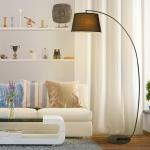 Båglampa Golvlampa Modern Båglampa Svart av Metall och Linne för Vardagsrum och Sovrum Elegant Lampa