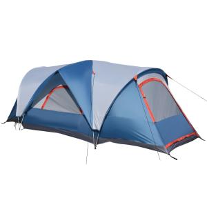 Campingtält Tunneltält Blå Vit av Polyester för 4 Personer med UV-skydd och Bärväska Vattentät 2000 mm Vattenpelare 2 Rum Rymlig Design