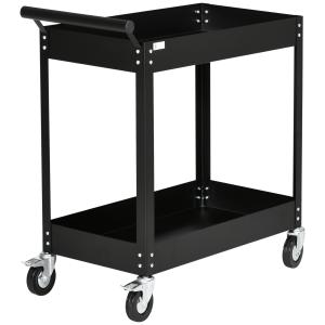 Verkstadsvagn Verktygsvagn med 2 Nivåer Svart av Stål för Garage och Verkstad Transportvagn med Hjul 150 kg 84,5 x 38 x 84 cm