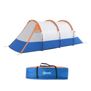 Campingtält Tunneltält för 3 Personer Orange av Polyester för Camping och Trädgård Vindtätt Familjetält med Markis 2000 mm