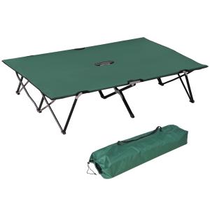 Dubbel Campingsäng med Bärväska, Hopfällbar Tältsäng för 2 Personer, Robust Extrasäng för Utomhusbruk, Grön/Svart, 193 x 125 x 40 cm
