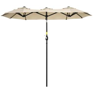Trädgårdsparasoll med Dubbeltak, Stort Marknadsparasoll med Lutningsfunktion, Väderbeständigt Vindskydd, Khaki, 285 x 147 cm