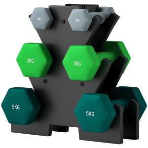 Hantelset Hantlar Flerfärgad av Metall och Neopren för Träning Set med 6 Hantlar och Ställ 1-5 kg