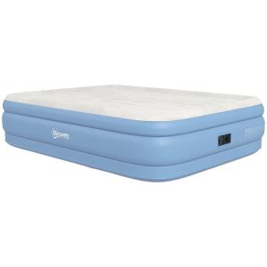 Luftmadrass Campingsäng Ljusblå av PVC för 2 Personer Dubbel Luftbädd med Kudde och Elpump 203 x 152 x 46 cm