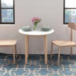 Matbord Runt Köksbord Vit av Massivt Trä för Vardagsrum och Kök Lantlig Stil för 2 Personer Pelarbord Ø 75 x 76 cm