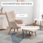 Vingstol med Pall Relaxstol Beige av Tyg med Sladdlook och Trä för Vardagsrummet Stoppad Fåtölj TV Stol Bekväm Design