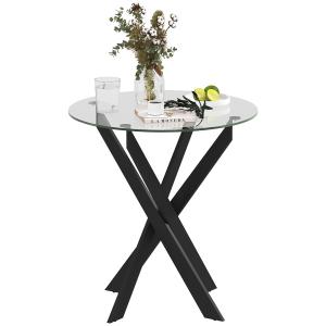 Matbord Köksbord Runt Bord Svart Transparent av Härdat Glas och Stål för Matsal och Kök Modernt Bord för 2 Personer Ø 70 x 75 cm