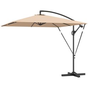 Parasoll Fribärande Paraply med Vev Khaki av Aluminium och Polyester för Trädgård Solskydd med Stativ och Lock Ø 260 cm
