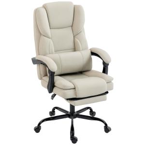 Kontorsstol med Fotstöd Beige Konstläder för Hemmakontor Ergonomisk Skrivbordsstol Höj- och Sänkbar Rullbar