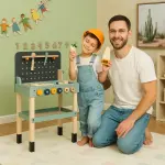 Leksaksverktyg Arbetsbänk Ljusblå av Plast för Barn 3-6 År Verktygsbänk med Skruvmejsel och Tillbehör 58 x 31 x 77,5 cm