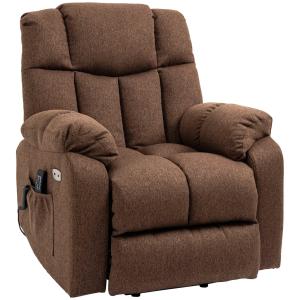 Elektrisk TV-Stol med Uppresningshjälp, Bekväm Relaxfåtölj i Tyg med Fjärrkontroll, Justerbar Liggfunktion för Seniorer, Brun, 92 x 95 x 107 cm