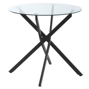 Modernt Matbord i Glas, Köksbord med Härdat Glasskiva och Metallben, för 4 Personer, 80 cm Diameter