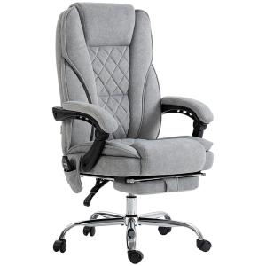 Ergonomisk Kontorsstol med Massagefunktion, Fotstöd, Vridbar och Rullbar, Grå
