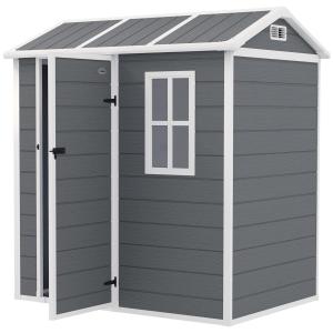 Verktygsbod Redskapsbod med Sadeltak Grå av Plast för Bakgård Väderbeständigt Skjul med Fönster 2,1 m² 186 x 130 x 199 cm