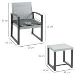 Polyrattan Balkongmöbelset för 2 Personer, Sidobord, Sittdyna, Stål, Svart + Grå