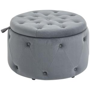 Pall med Förvaringsutrymme Ottoman Grå av Sammetslook för Vardagsrum och Sovrum Rund Stoppad Pall med Lock Ø 60 x 40 cm