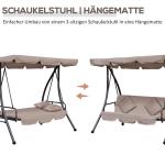 Hammock Trädgårdsgunga 3-Sits 2-i-1 Beige av Stål ve Tyg för Trädgård ve Terrass Gunga med Liggfunktion 340 kg 200 x 125 x 170 cm