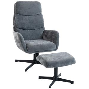 Fåtölj med Fotpall Grå Tyg och Metall för Vardagsrum Loungestol med Hög Rygg och Mjuk Dyna Modern Design Bekväm Läsfåtölj