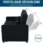 Bäddsoffa Hopfällbar 2-Sits med Sovfunktion Justerbar Vinkel Tygsoffa för Vardagsrum Svart 148 X 82 X 89 Cm