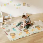 Vikbar Dubbelsidig Babylekmatta och Krypmatta, Flerfärgad, 196x176x1,5 cm