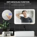 Badrumsspegel med LED-belysning, Anti-imma och 3 Justerbara Färger, Silver