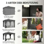 Paviljong med Dubbeltak och Myggnät för Trädgård och Fest Hållbar och Väderbeständig Grå Polyester och Metall 3 x 3 m
