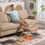 Modern Fotpall med Fleeceöverdrag och Träben för Vardagsrum, Sovrum och Hall, Brun