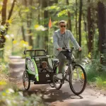 2-i-1 Cykelvagn för 2 Barn, Push-along Funktion, Regnskydd, Broms, Grön
