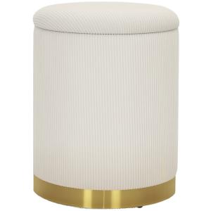 Hopfällbar Förvaringspall med Lock och Rund Fotpall i Stålbas, Gräddvit, 36x36x44 cm